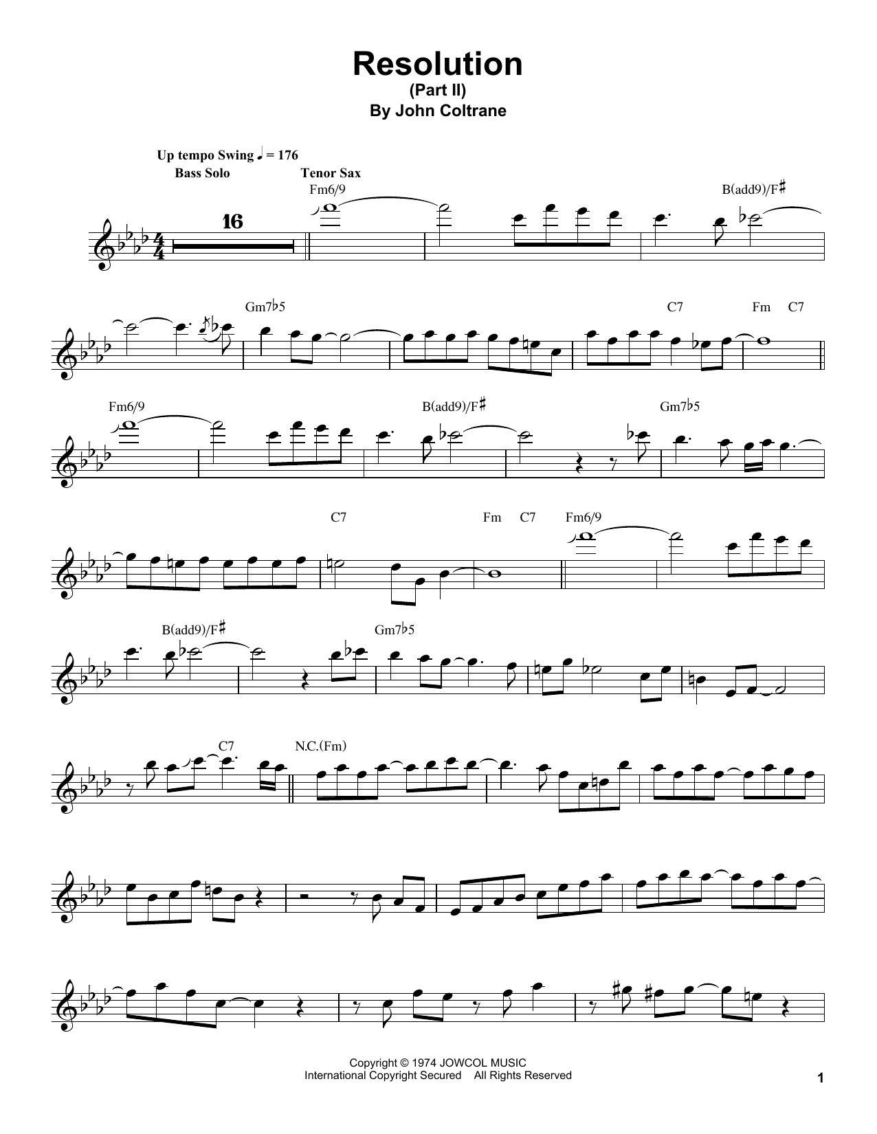 John Coltrane 'Resolution (Part II)' Sheet Music &amp; Chords | Printable ...