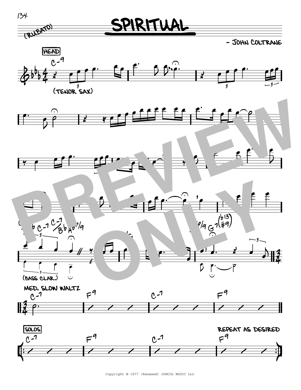 John Coltrane Spiritual sheet music notes and chords. Download Printable PDF.