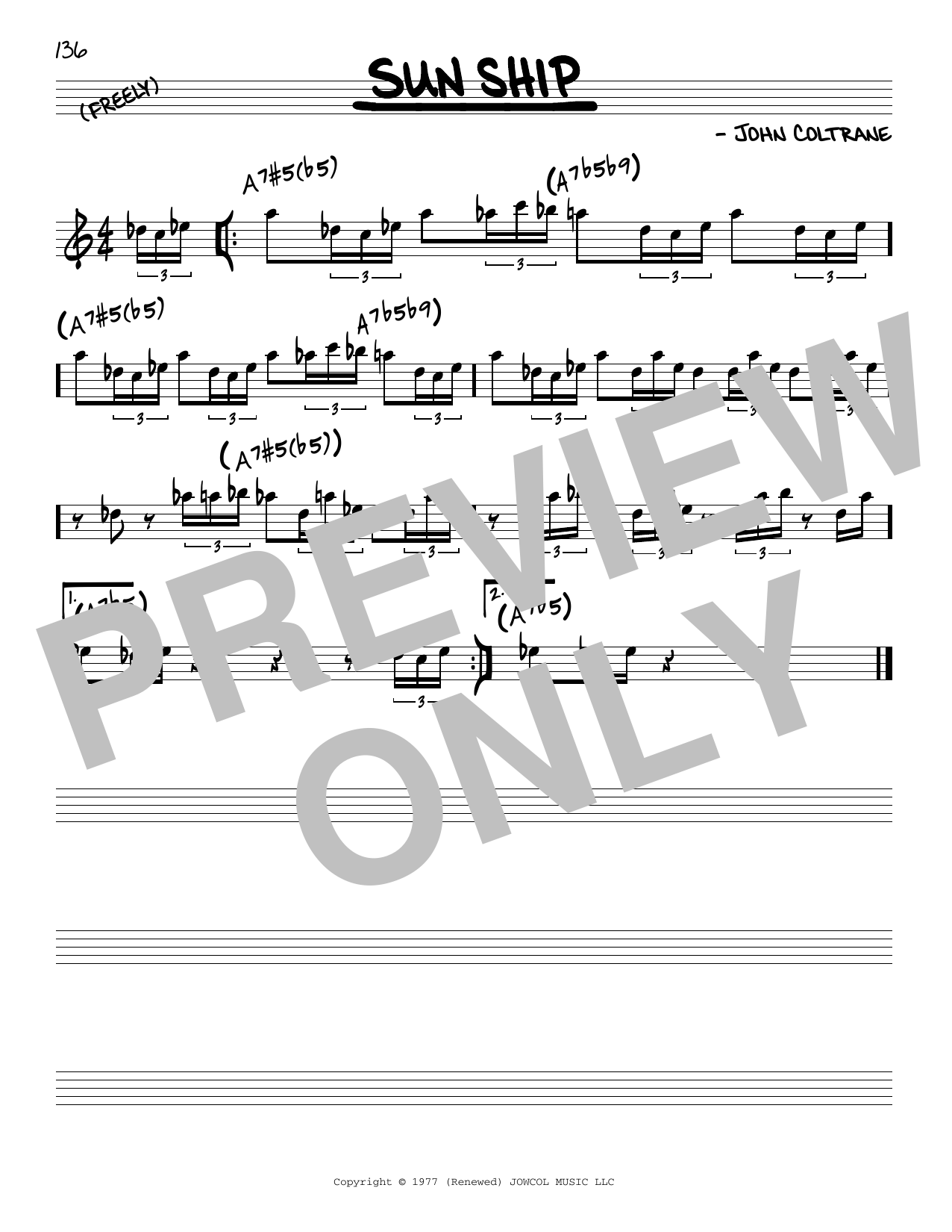 John Coltrane Sun Ship sheet music notes and chords. Download Printable PDF.