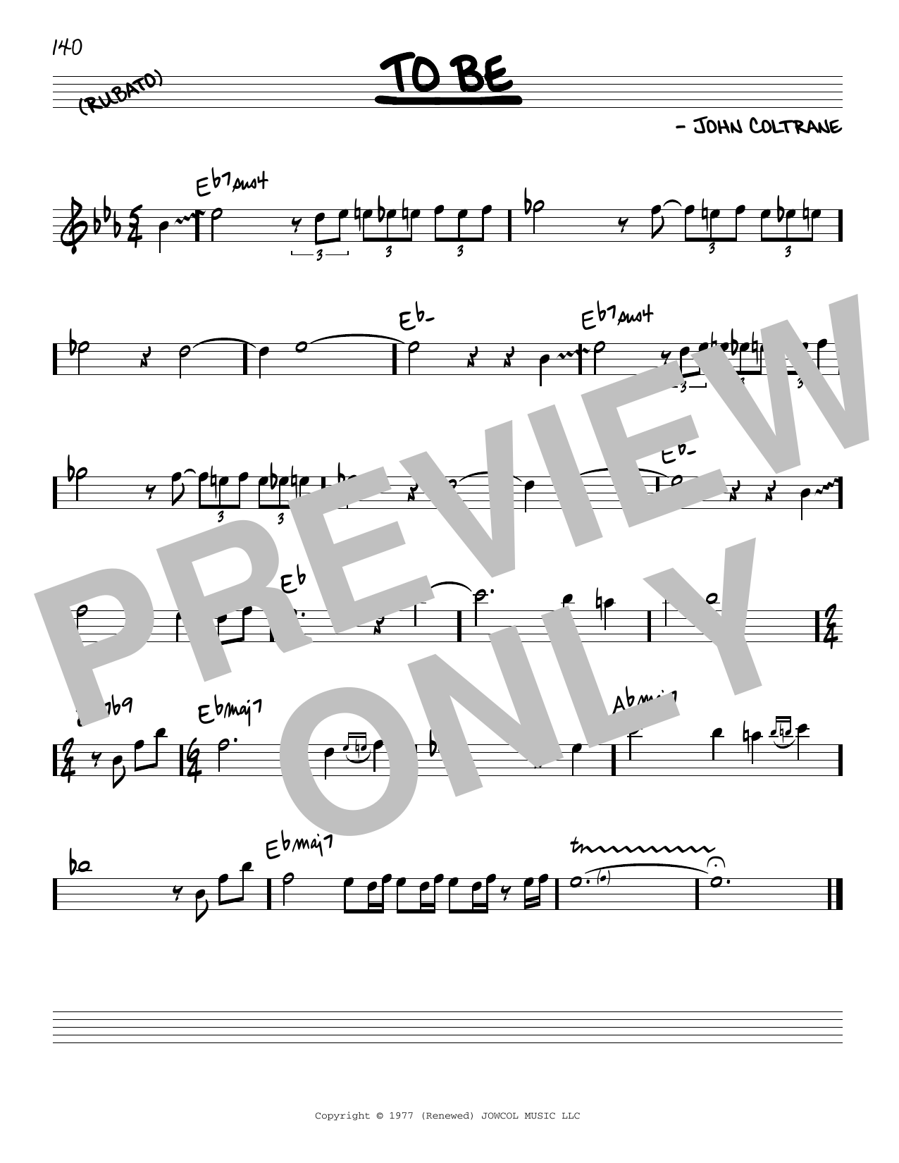 John Coltrane To Be sheet music notes and chords. Download Printable PDF.