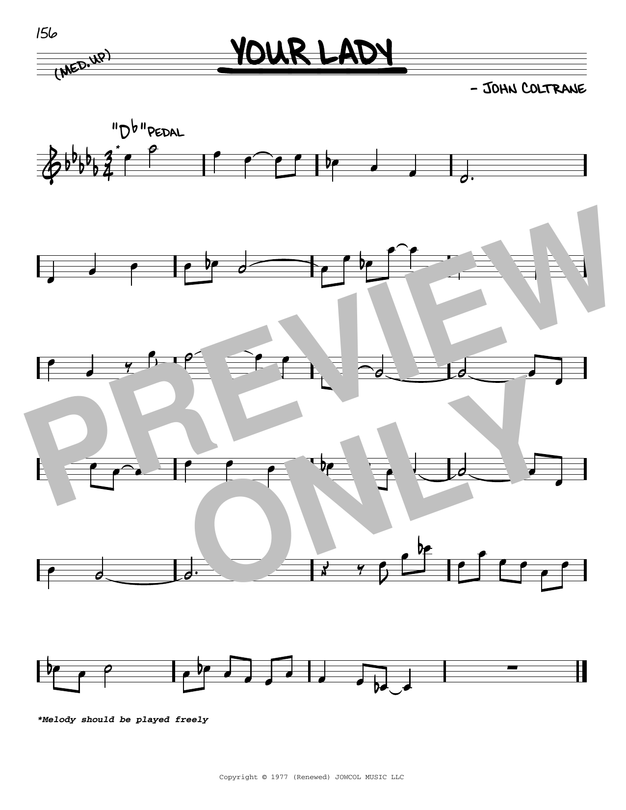 John Coltrane Your Lady sheet music notes and chords. Download Printable PDF.