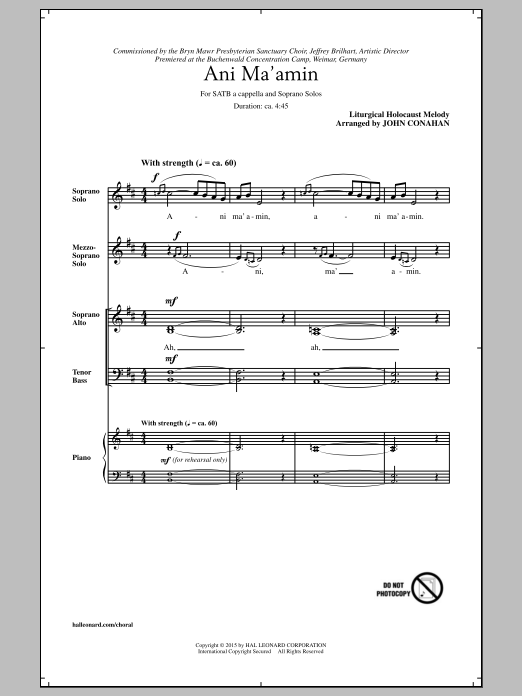 John Conahan Ani Ma'amin sheet music notes and chords. Download Printable PDF.