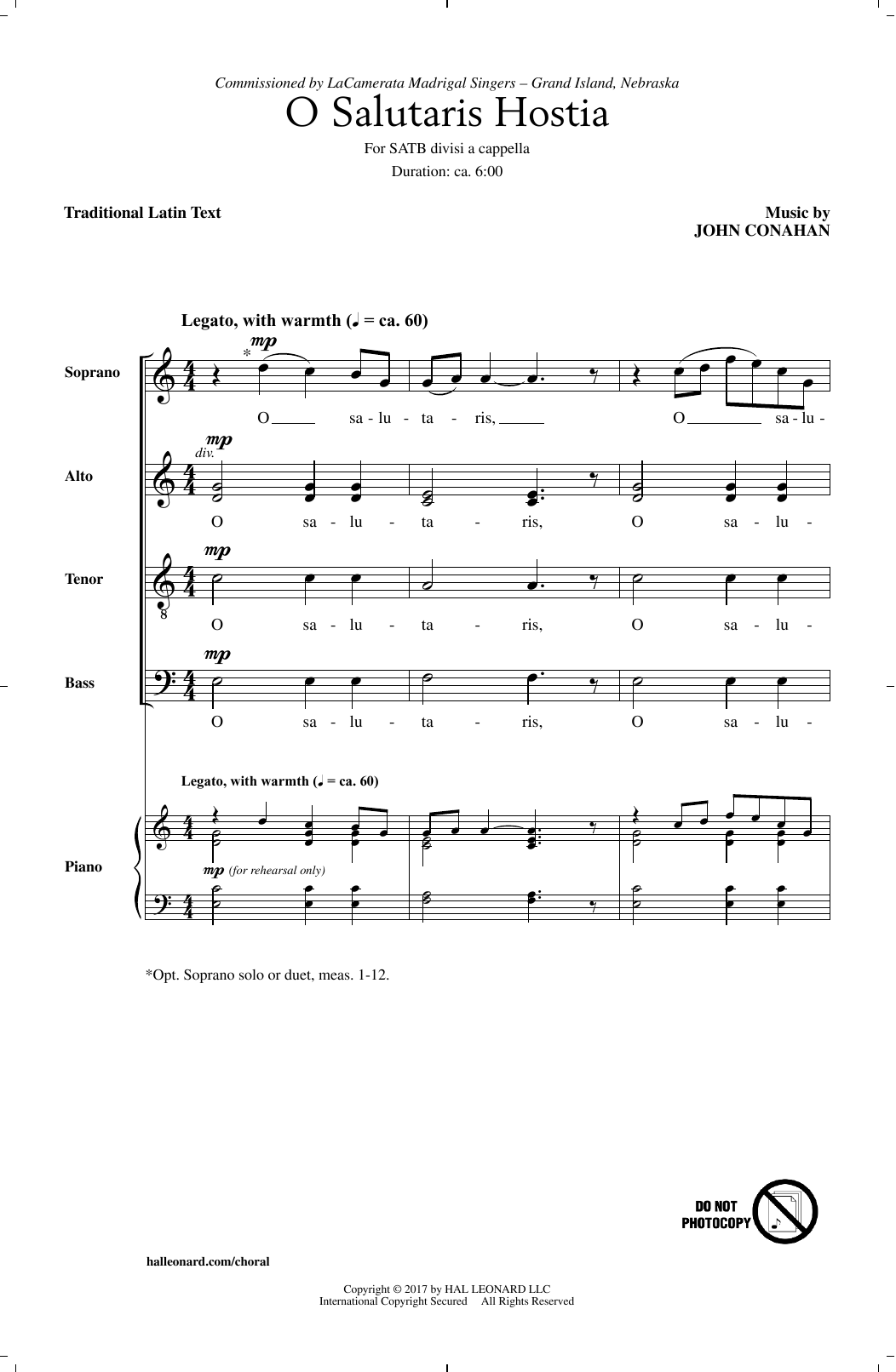 John Conahan O Salutaris Hostia sheet music notes and chords. Download Printable PDF.