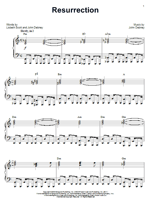 John Debney Resurrection sheet music notes and chords. Download Printable PDF.