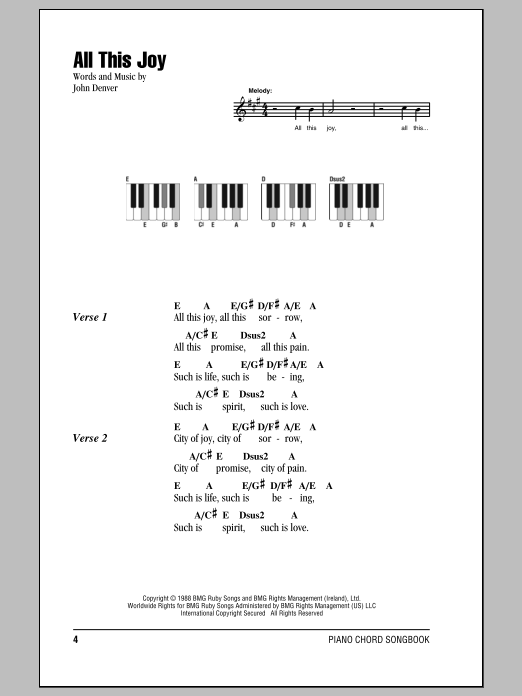 John Denver All This Joy sheet music notes and chords. Download Printable PDF.