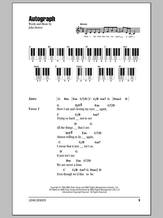 John Denver Autograph sheet music notes and chords. Download Printable PDF.