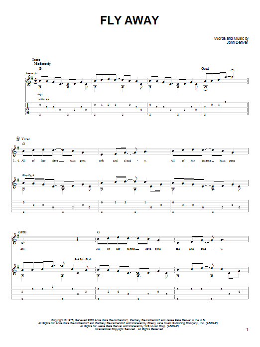 John Denver Fly Away sheet music notes and chords. Download Printable PDF.