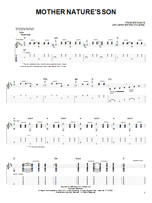 Learn to play John Denver Mother Nature's Son sheet music for Guitar Tab in minutes. Price: 7.8900$ John Denver Mother Nature's Son sheet music notes and chords arranged for Guitar Tab