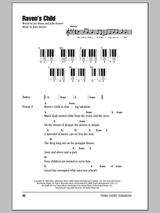 John Denver Raven's Child sheet music notes and chords. Download Printable PDF.