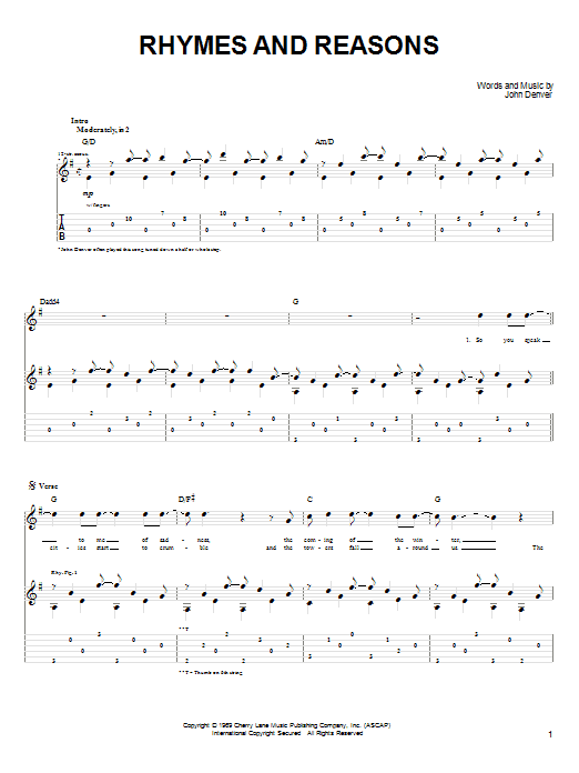 John Denver Rhymes And Reasons sheet music notes and chords. Download Printable PDF.