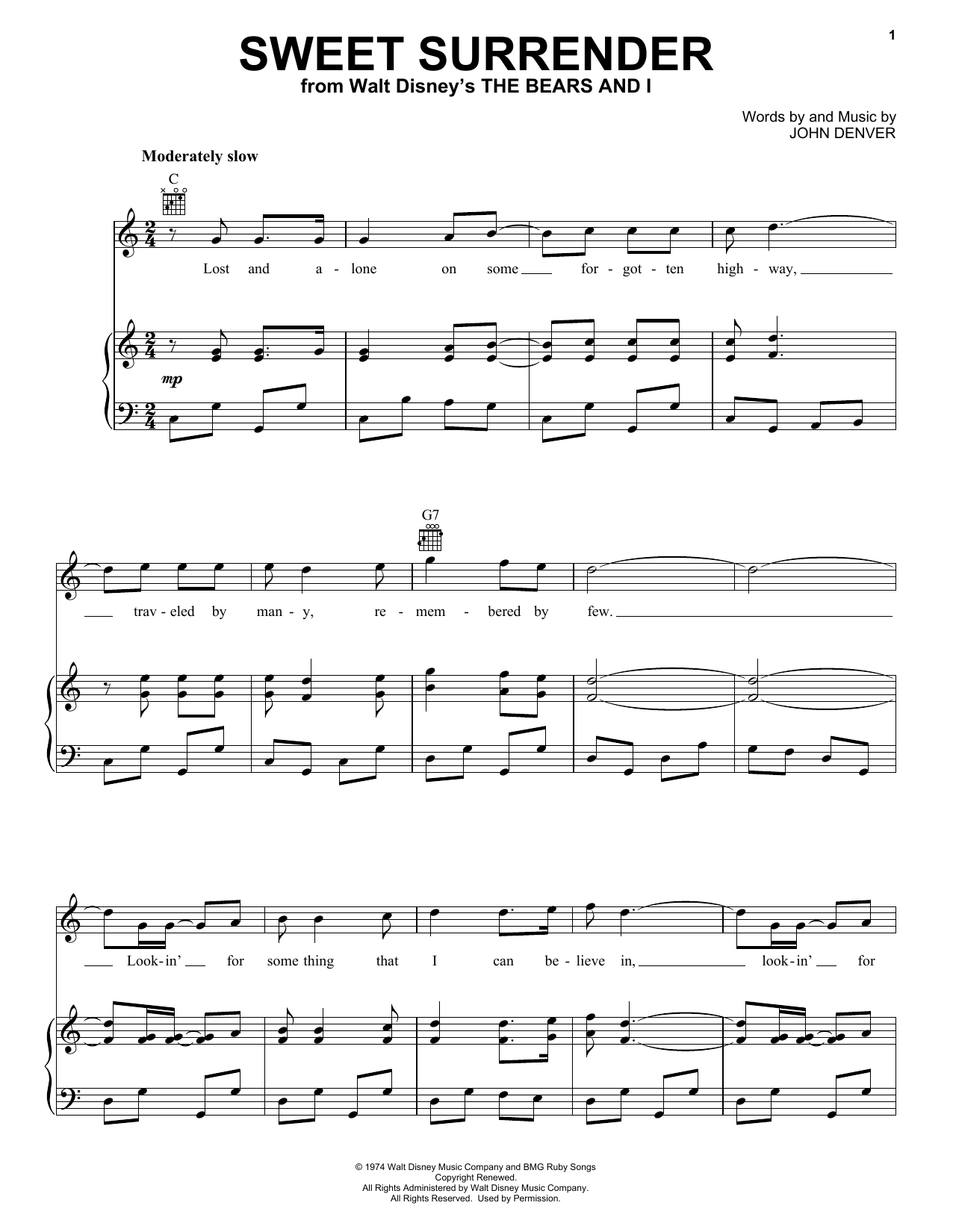 John Denver Sweet Surrender sheet music notes and chords. Download Printable PDF.