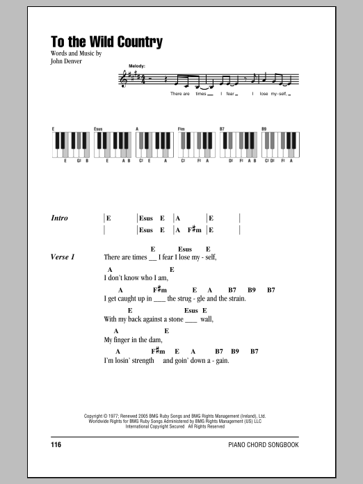 John Denver To The Wild Country Sheet Music Pdf Notes Chords Country Score Piano Chords Lyrics Download Printable Sku 426