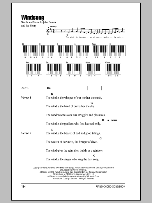 John Denver Windsong sheet music notes and chords. Download Printable PDF.