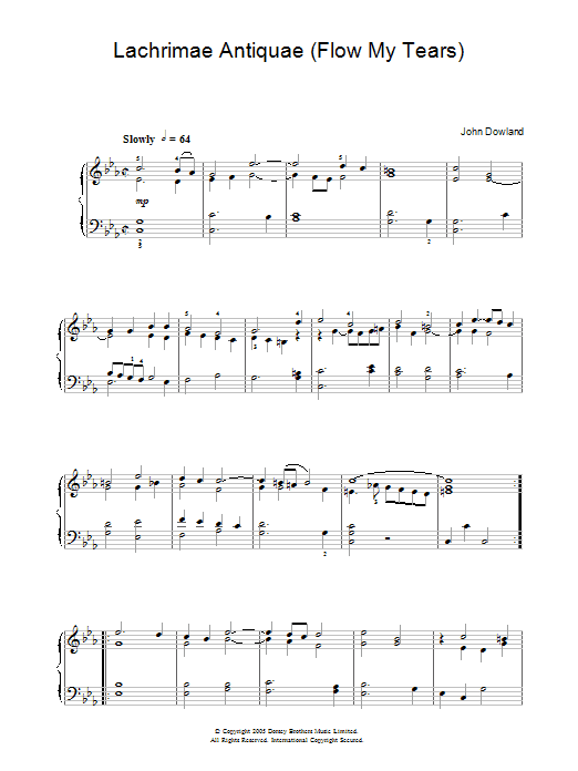 Learn to play John Dowland Lachrimae Antiquae (Flow My Tears) sheet music for Beginner Piano in minutes. John Dowland Lachrimae Antiquae (Flow My Tears) sheet music notes and chords. Download Printable PDF.