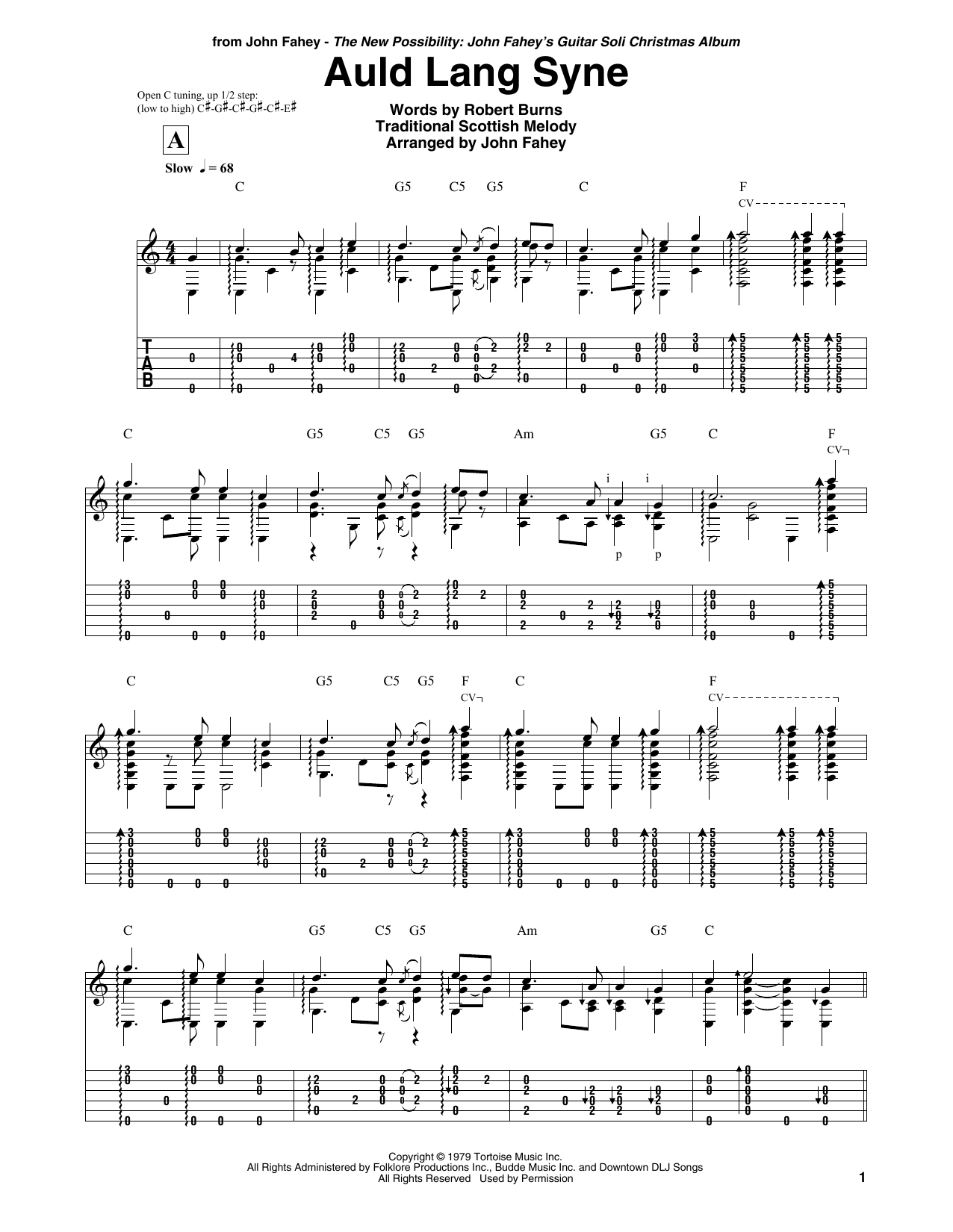 John Fahey Auld Lang Syne sheet music notes and chords. Download Printable PDF.