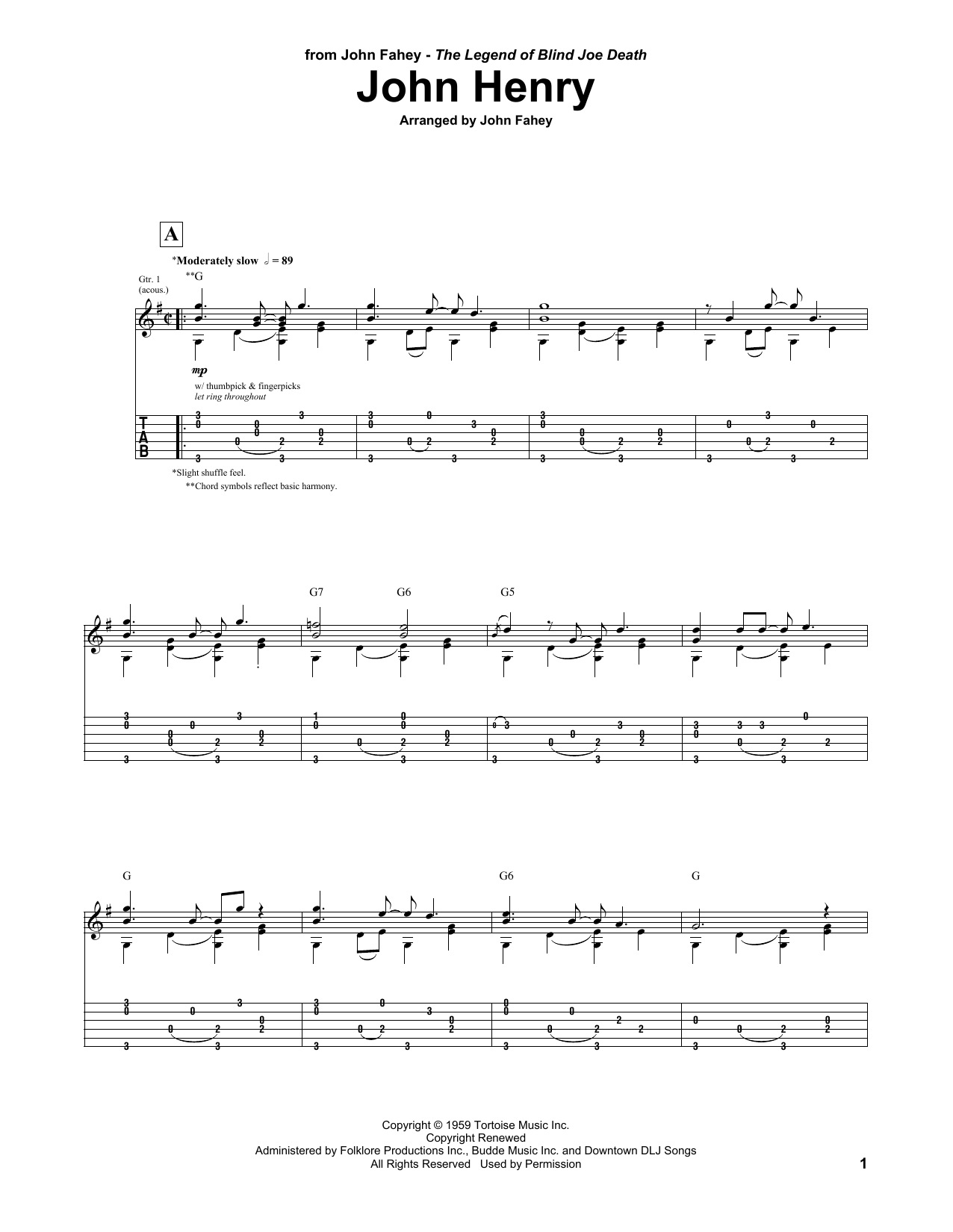 John Fahey John Henry sheet music notes and chords. Download Printable PDF.