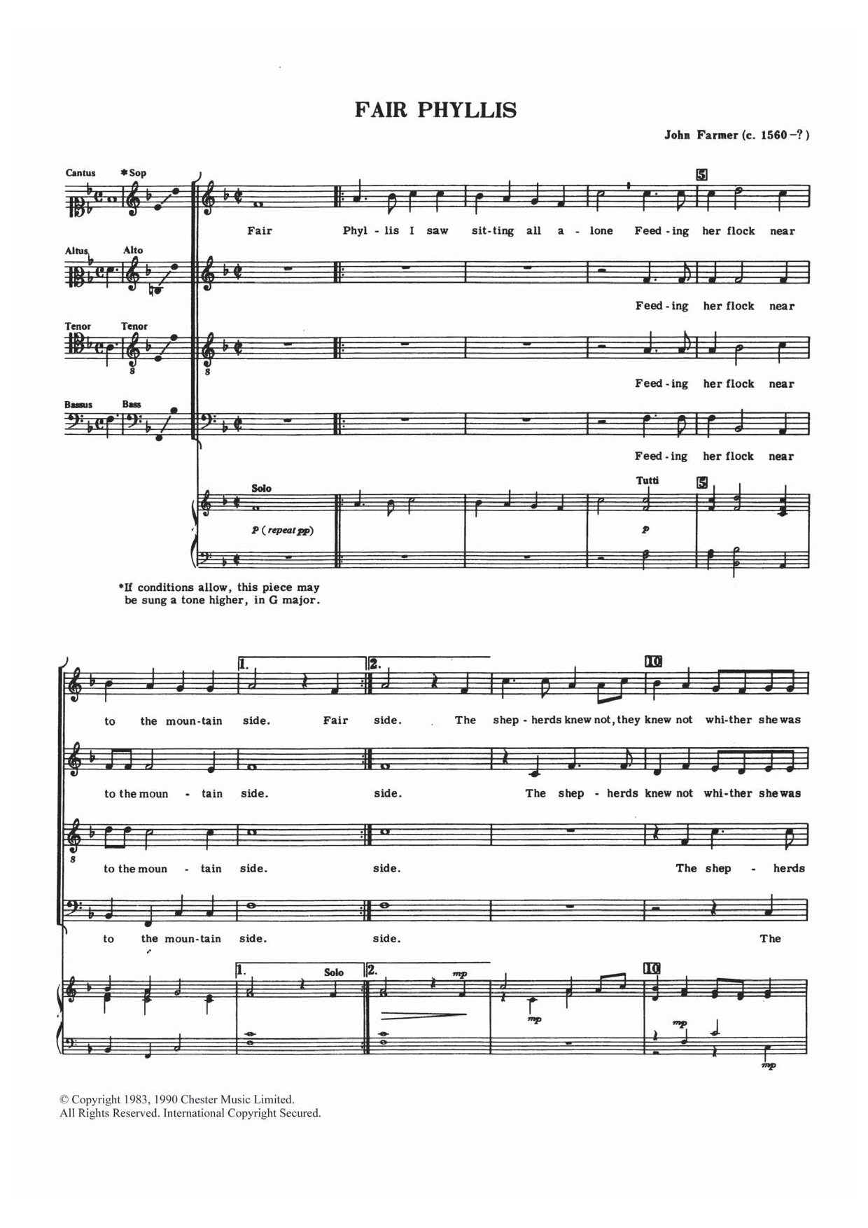 John Farmer Fair Phyllis sheet music notes and chords. Download Printable PDF.