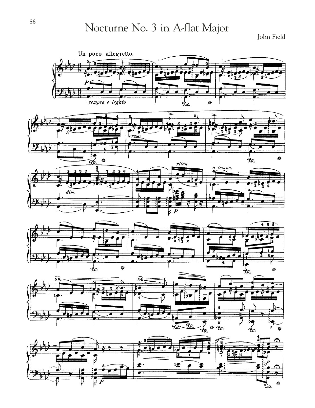 Learn to play John Field Nocturne No. 3 In A-Flat Major, H. 26 sheet music for Piano Solo in minutes. Price: 6.9900$ John Field Nocturne No. 3 In A-Flat Major, H. 26 sheet music notes and chords arranged for Piano Solo