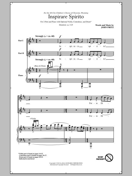 John Fritz Inspirare Spirito sheet music notes and chords. Download Printable PDF.