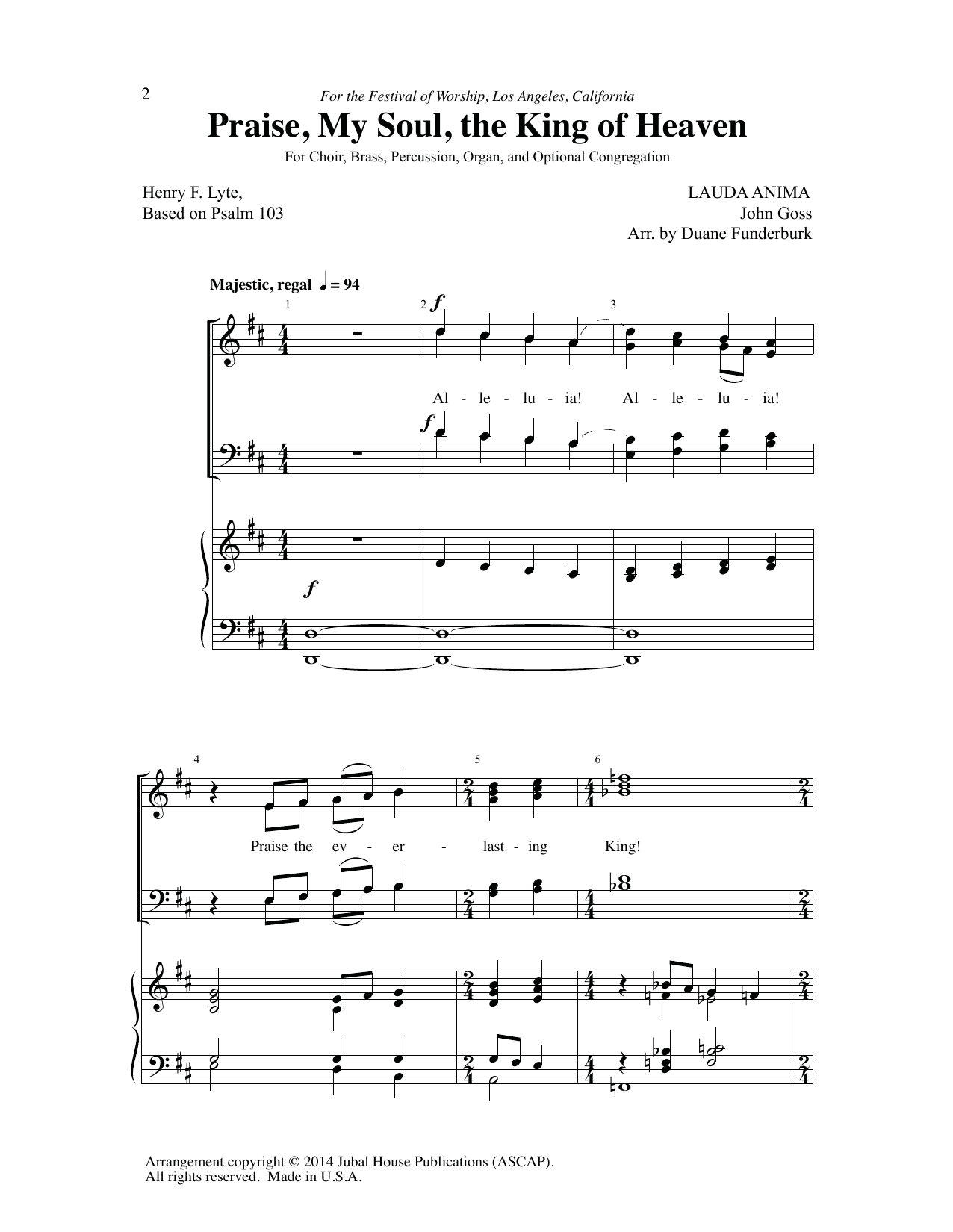 Learn to play John Goss Praise, My Soul, The King Of Heaven (arr. Duane Funderburk) sheet music for SATB Choir in minutes. Price: 3.9900$ John Goss Praise, My Soul, The King Of Heaven (arr. Duane Funderburk) sheet music notes and chords arranged for SATB Choir