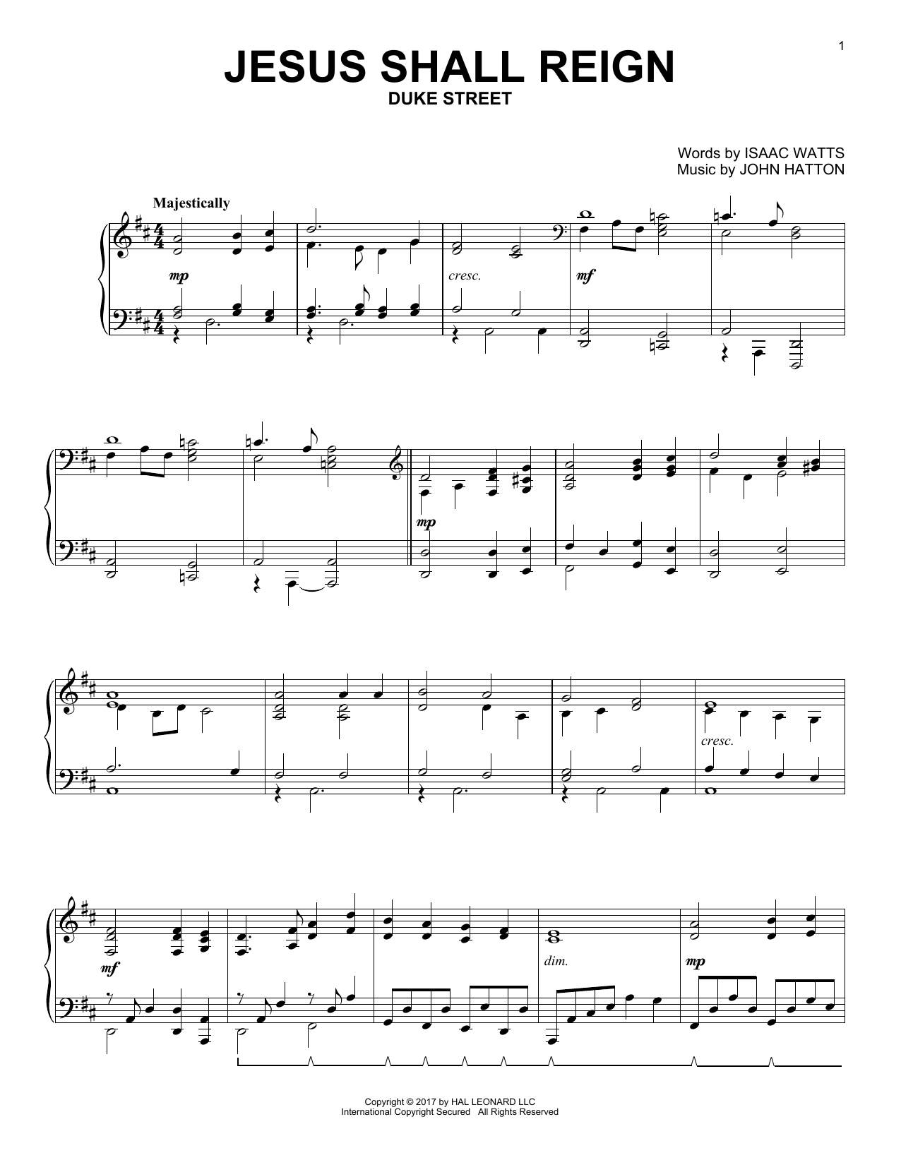 John Hatton Jesus Shall Reign sheet music notes and chords. Download Printable PDF.