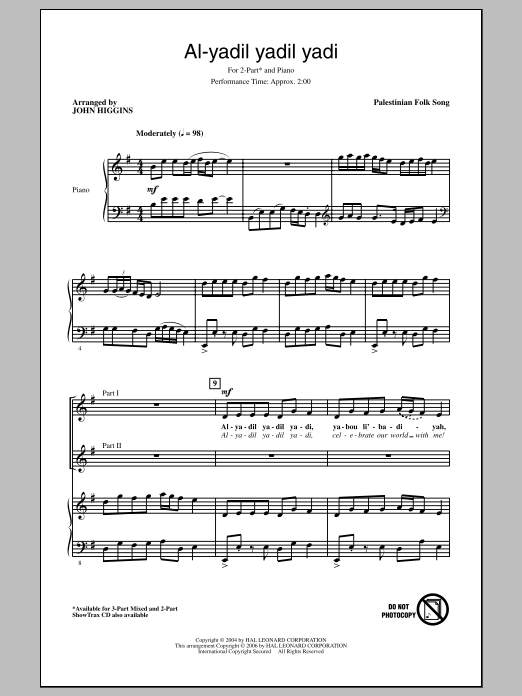 John Higgins Al-Yadil Yadil Yadi sheet music notes and chords. Download Printable PDF.