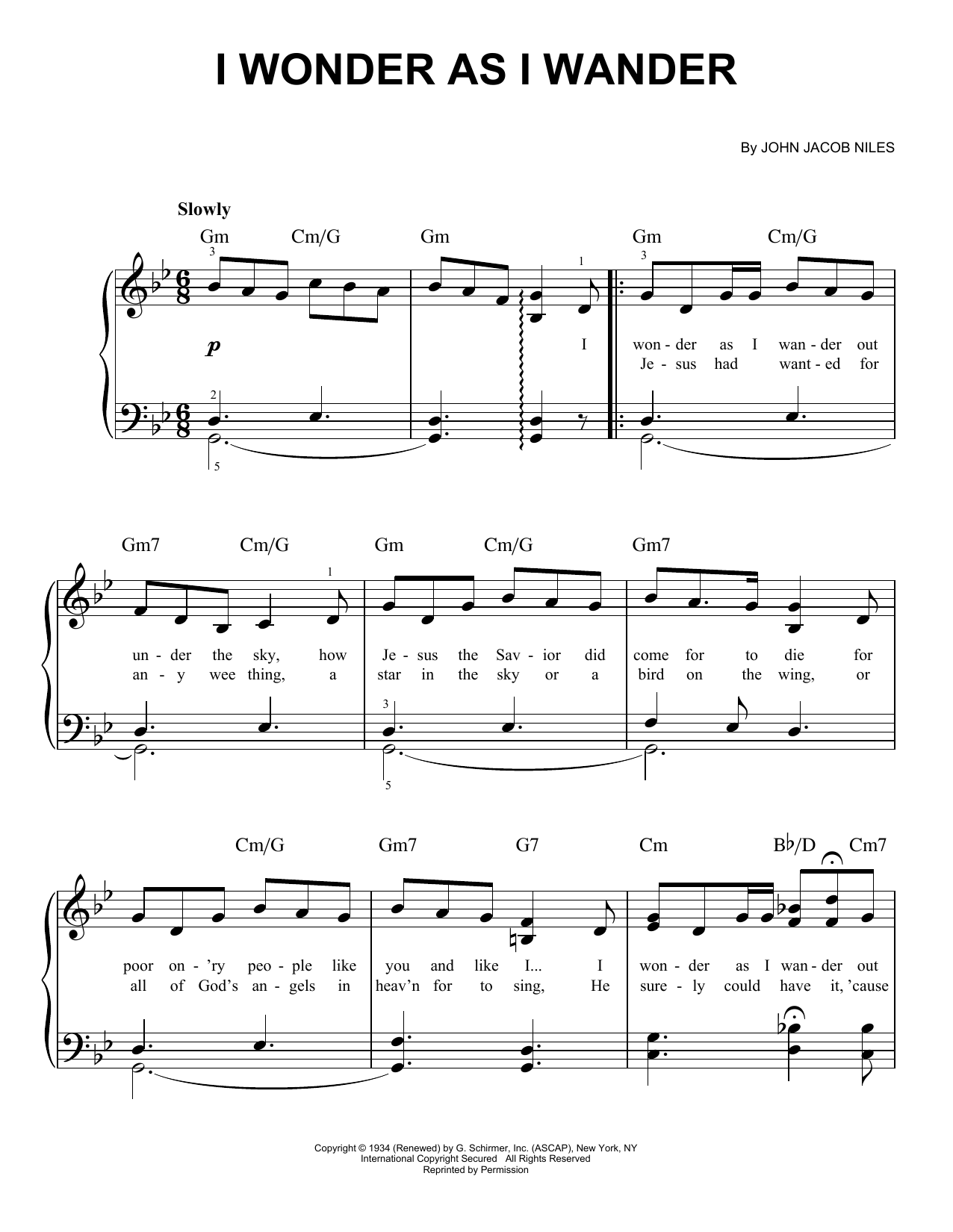 John Jacob Niles I Wonder As I Wander sheet music notes and chords. Download Printable PDF.