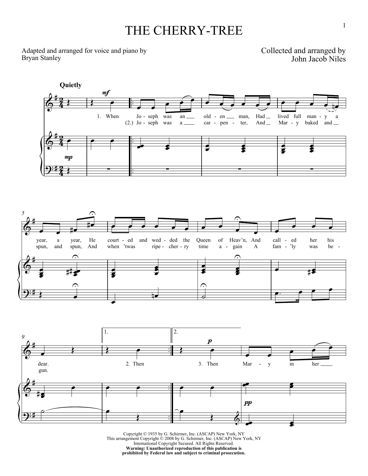 John Jacob Niles The Cherry-Tree sheet music notes and chords. Download Printable PDF.