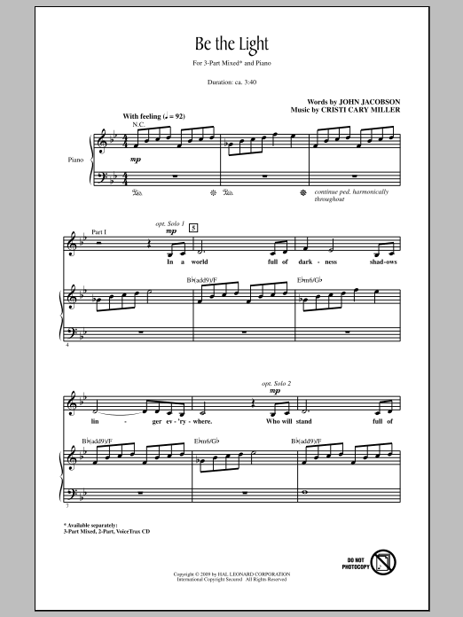 John Jacobson Be The Light sheet music notes and chords. Download Printable PDF.