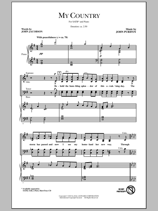 John Jacobson My Country sheet music notes and chords. Download Printable PDF.