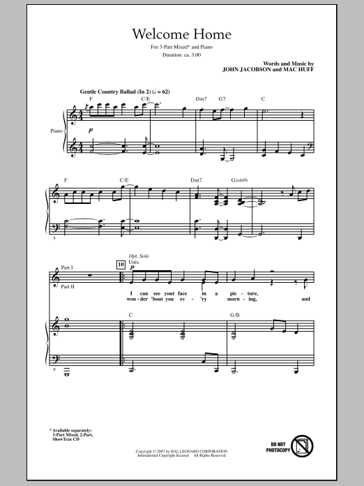 John Jacobson Welcome Home sheet music notes and chords. Download Printable PDF.