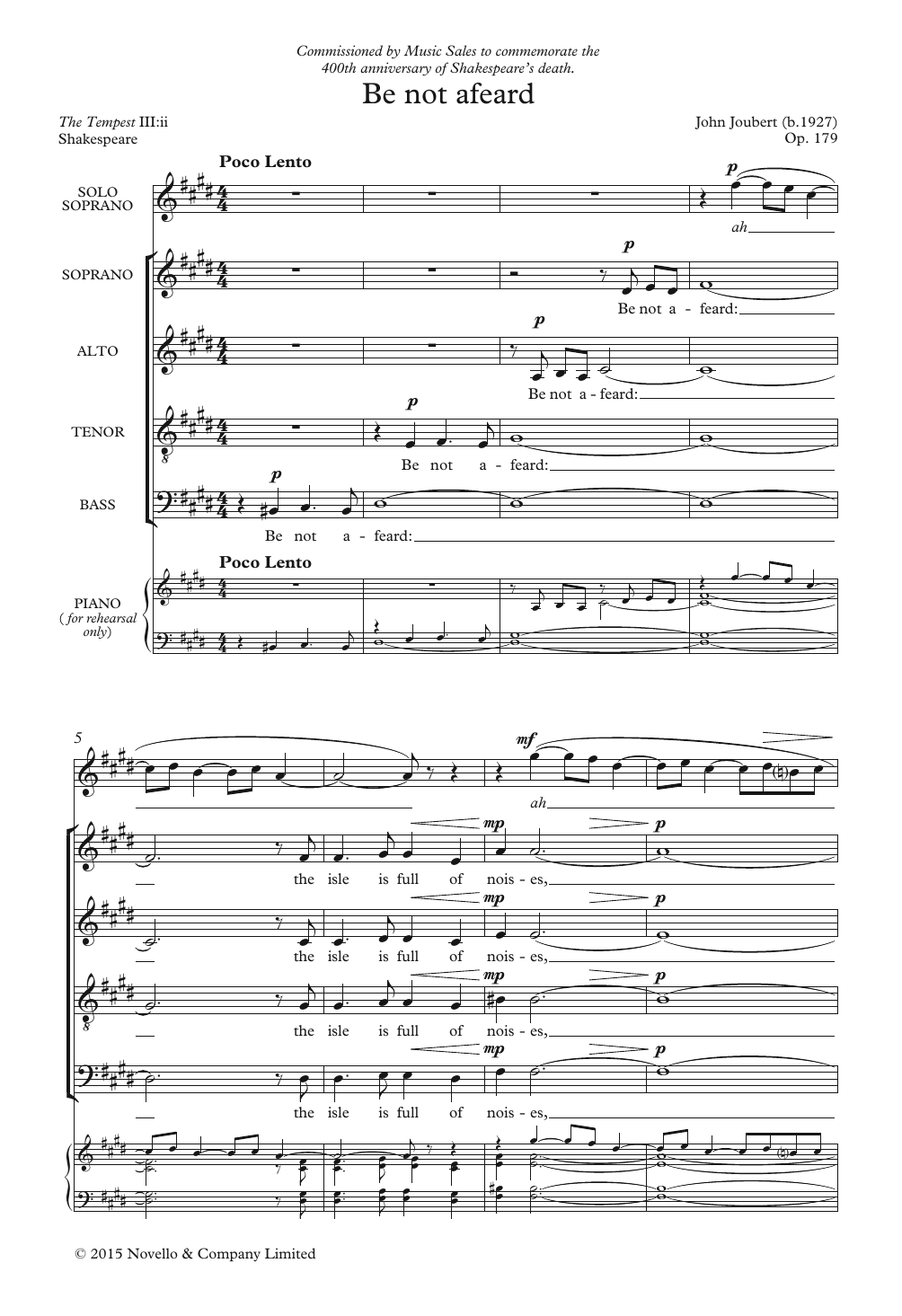 John Joubert Be Not Afeard sheet music notes and chords. Download Printable PDF.