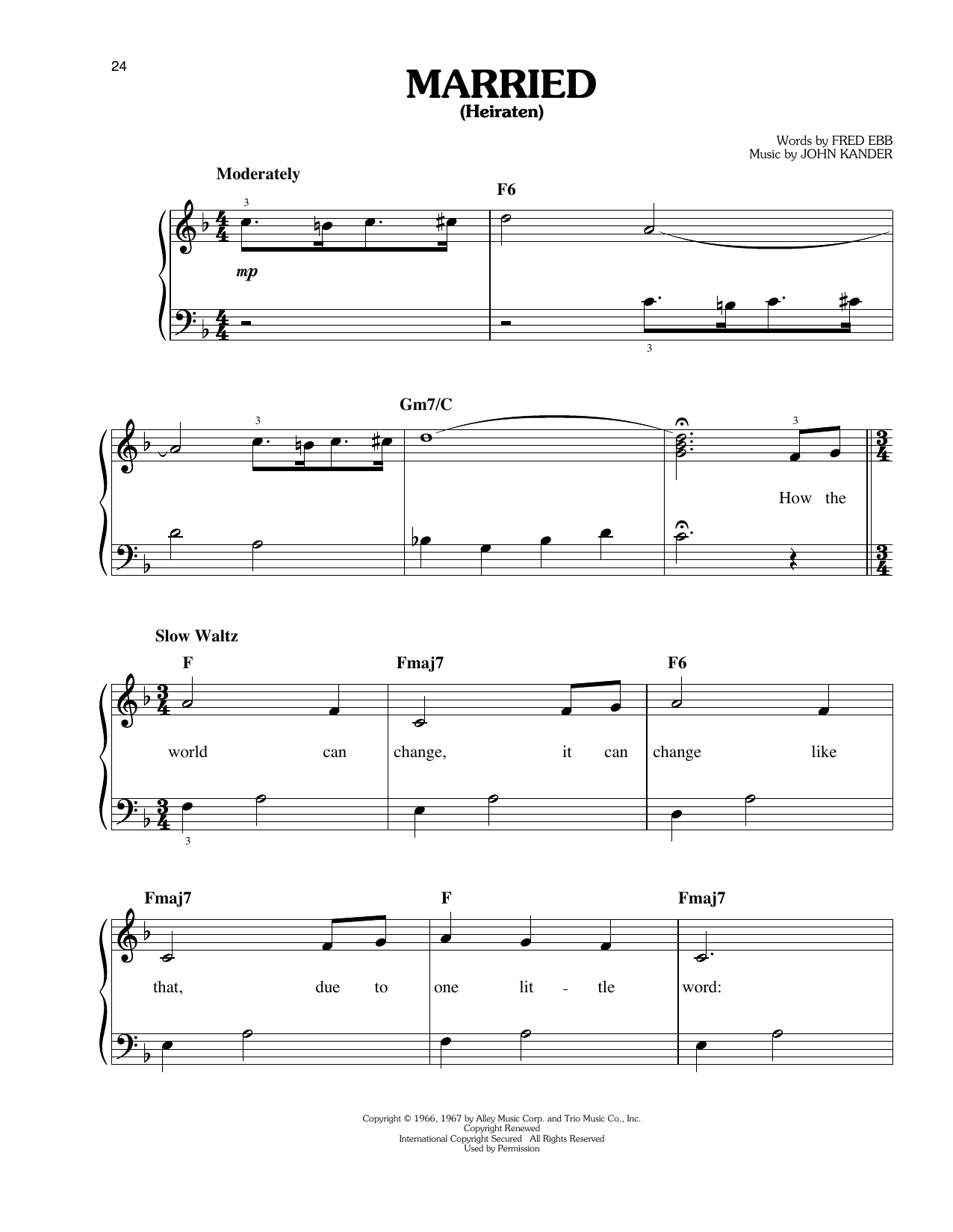 John Kander Married (Heiraten) sheet music notes and chords. Download Printable PDF.