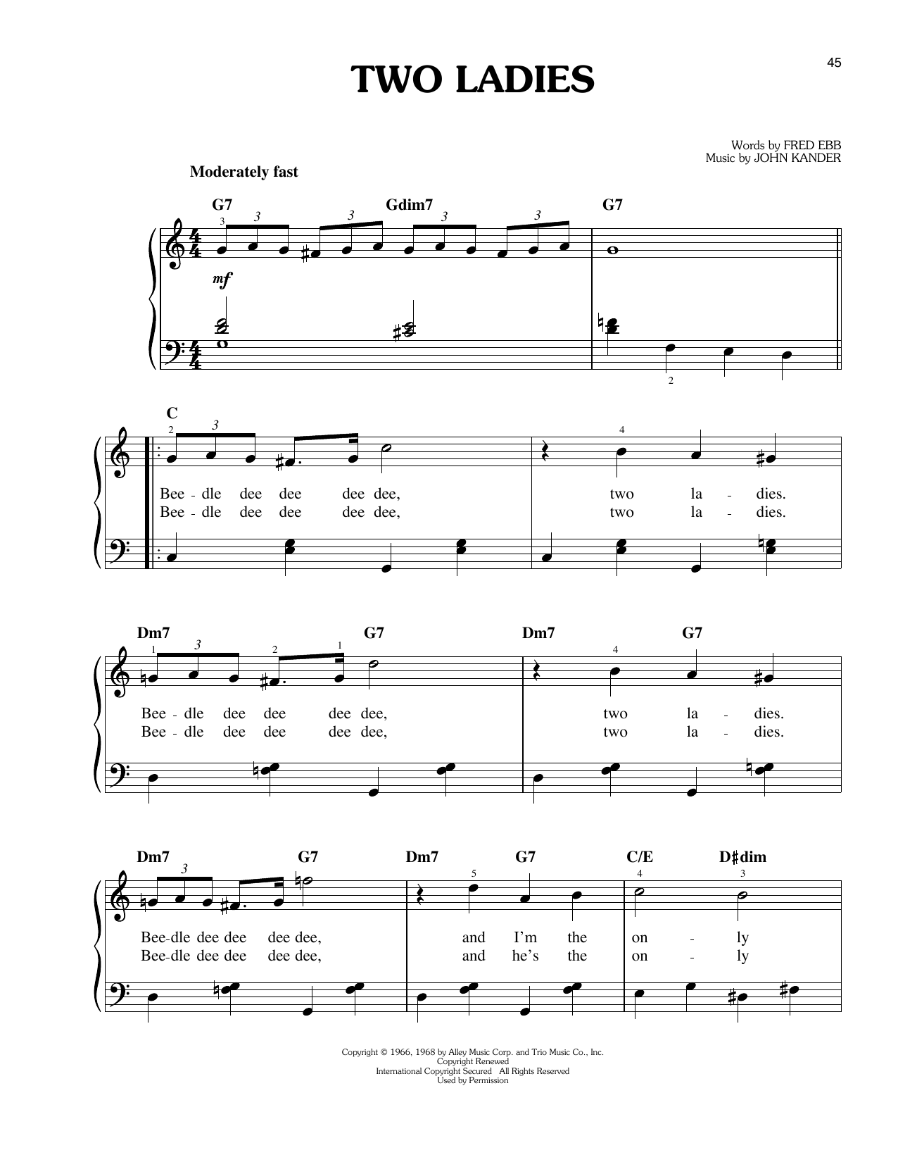 John Kander Two Ladies sheet music notes and chords. Download Printable PDF.