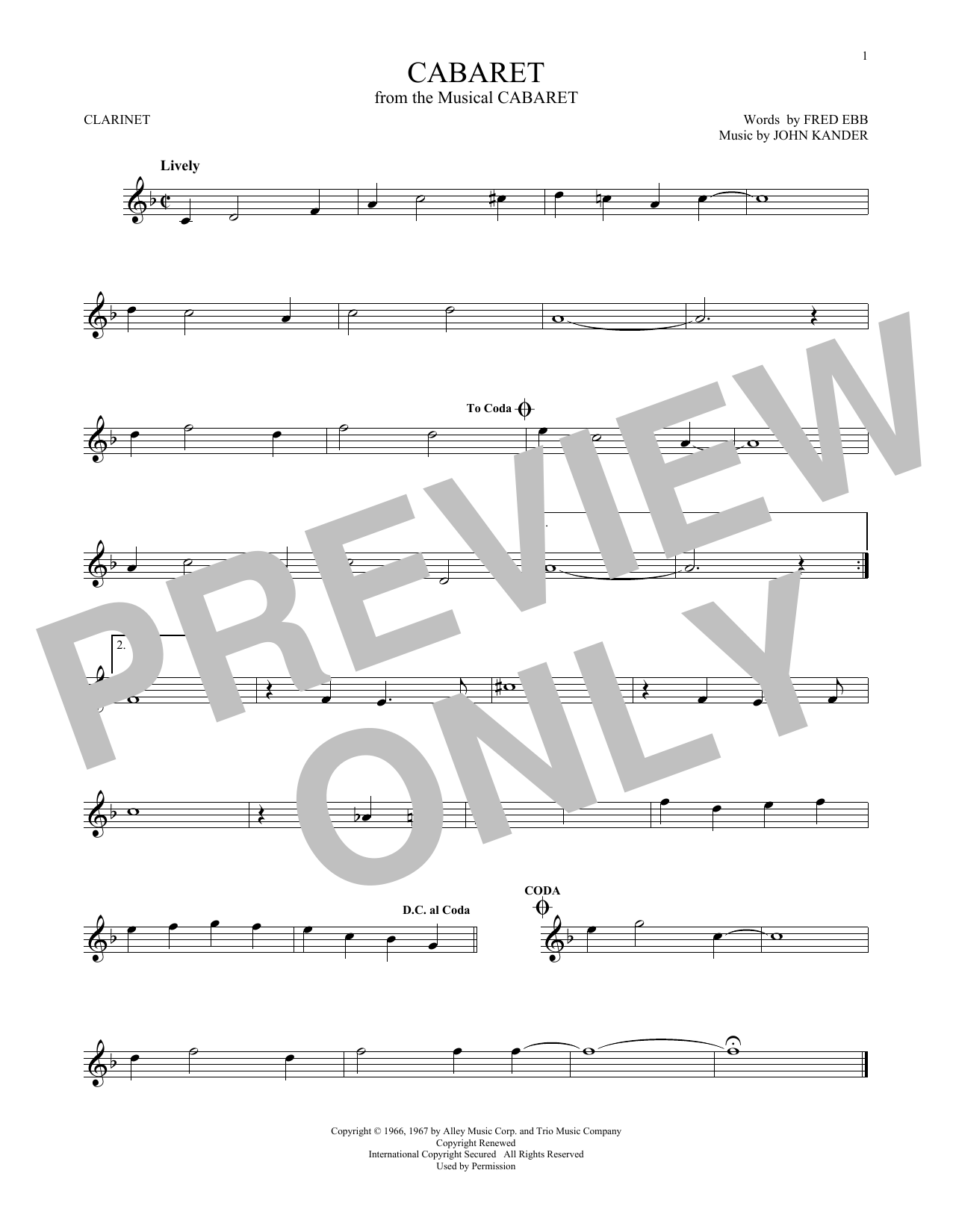 John Kander & Fred Ebb Cabaret sheet music notes and chords. Download Printable PDF.