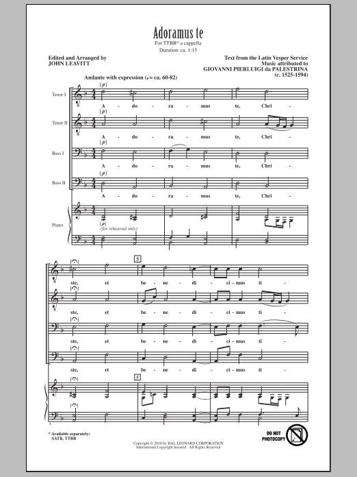 John Leavitt Adoramus Te sheet music notes and chords. Download Printable PDF.