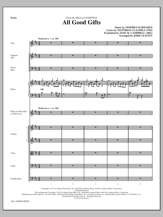 Learn to play John Leavitt All Good Gifts - Full Score sheet music for Choir Instrumental Pak in minutes. Price: 8.9900$ John Leavitt All Good Gifts - Full Score sheet music notes and chords arranged for Choir Instrumental Pak