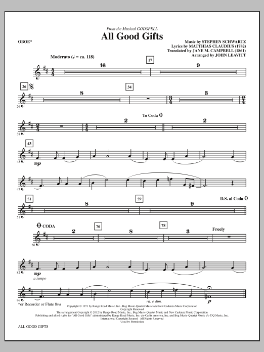 Learn to play John Leavitt All Good Gifts - Oboe sheet music for Choir Instrumental Pak in minutes. Price: 8.9900$ John Leavitt All Good Gifts - Oboe sheet music notes and chords arranged for Choir Instrumental Pak