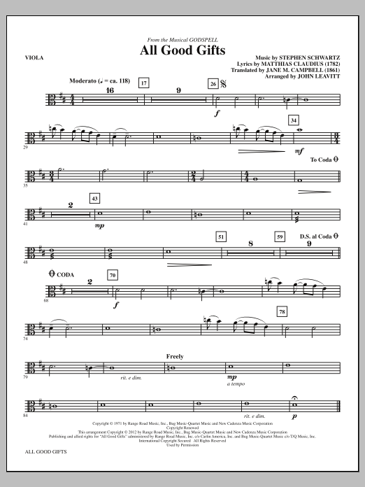 Learn to play John Leavitt All Good Gifts - Viola sheet music for Choir Instrumental Pak in minutes. Price: 8.9900$ John Leavitt All Good Gifts - Viola sheet music notes and chords arranged for Choir Instrumental Pak