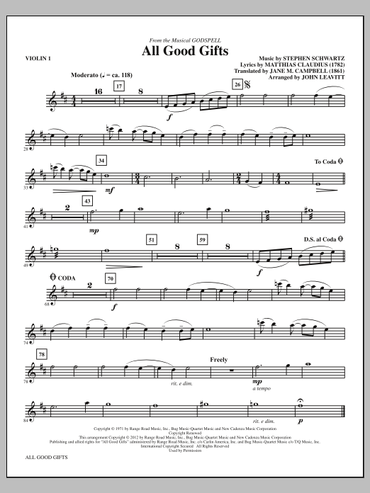Learn to play John Leavitt All Good Gifts - Violin 1 sheet music for Choir Instrumental Pak in minutes. Price: 8.9900$ John Leavitt All Good Gifts - Violin 1 sheet music notes and chords arranged for Choir Instrumental Pak