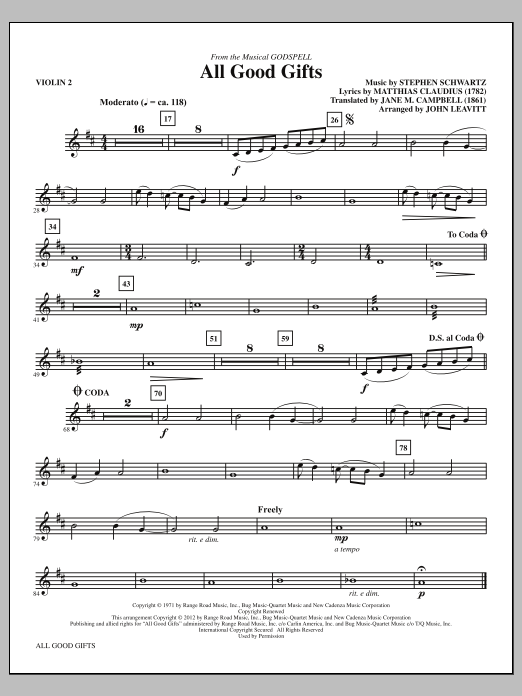 Learn to play John Leavitt All Good Gifts - Violin 2 sheet music for Choir Instrumental Pak in minutes. Price: 8.9900$ John Leavitt All Good Gifts - Violin 2 sheet music notes and chords arranged for Choir Instrumental Pak