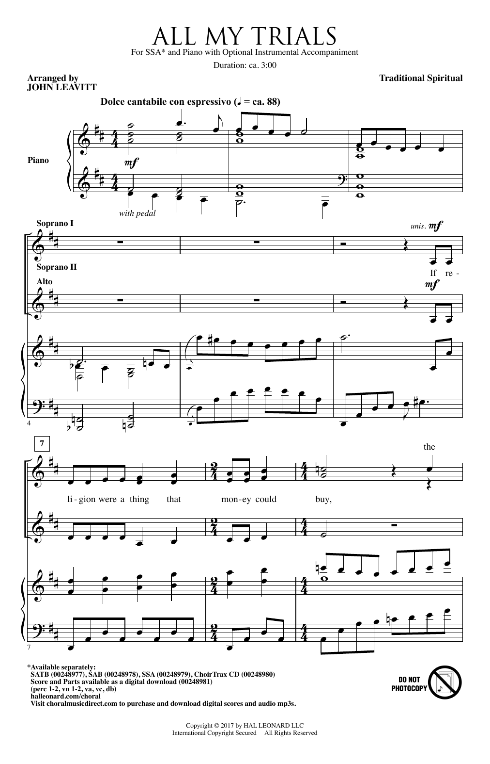 John Leavitt All My Trials sheet music notes and chords. Download Printable PDF.