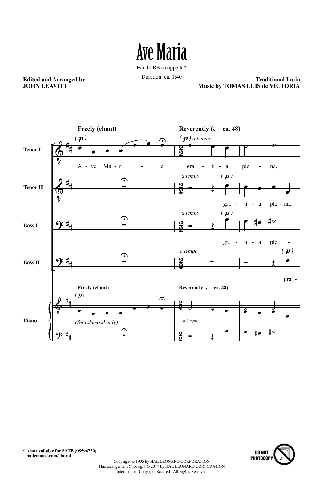 John Leavitt Ave Maria sheet music notes and chords. Download Printable PDF.