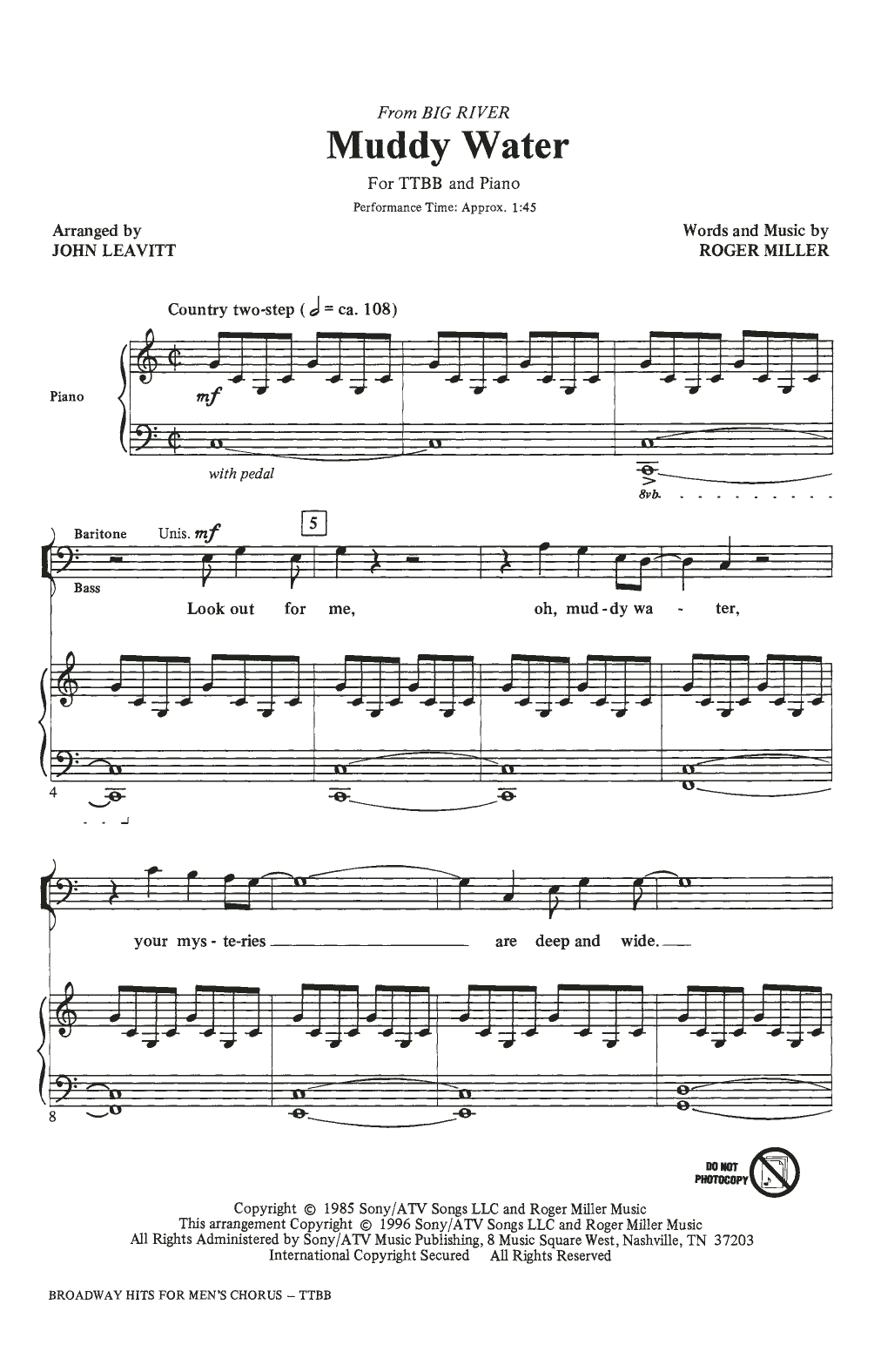 John Leavitt Broadway Hits For Men's Chorus sheet music notes and chords arranged for TTBB Choir