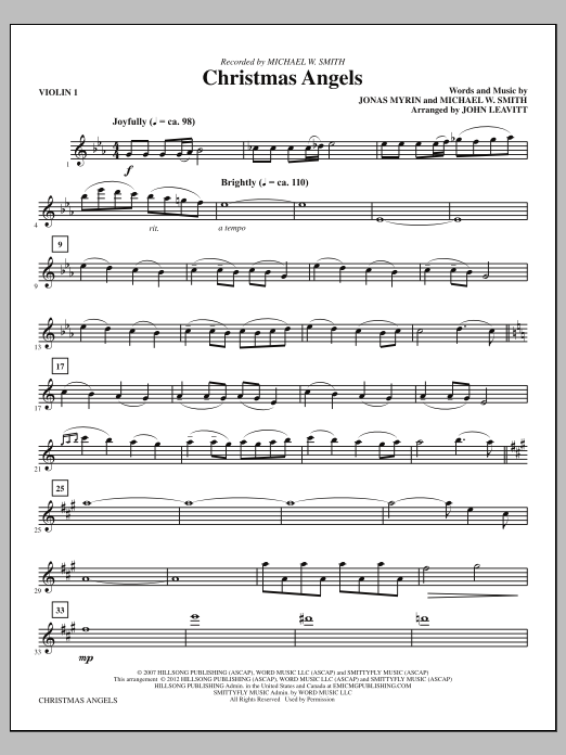 John Leavitt Christmas Angels - Violin 1 sheet music notes and chords arranged for Choir Instrumental Pak