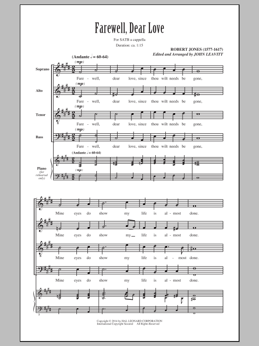 John Leavitt Farewell, Dear Love sheet music notes and chords. Download Printable PDF.