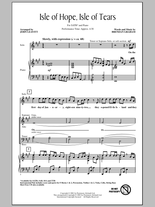 Learn to play John Leavitt Isle Of Hope, Isle Of Tears sheet music for SATB Choir in minutes. Price: 3.9900$ John Leavitt Isle Of Hope, Isle Of Tears sheet music notes and chords arranged for SATB Choir