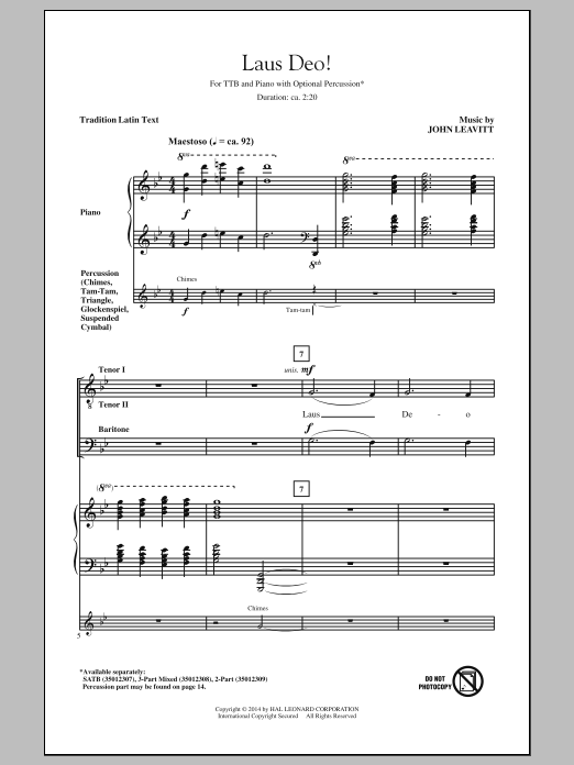 John Leavitt Laus Deo! sheet music notes and chords. Download Printable PDF.