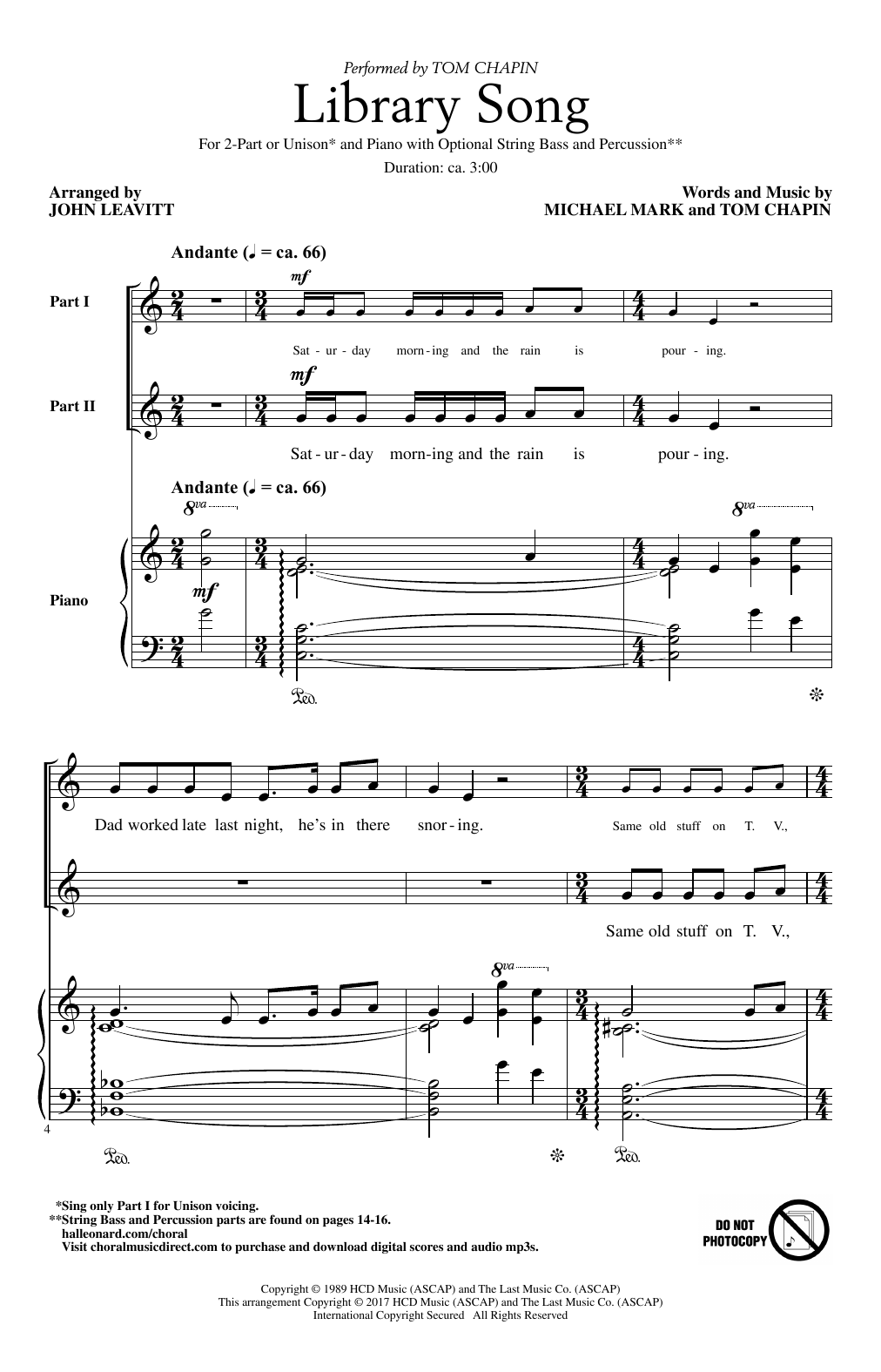 John Leavitt Library Song sheet music notes and chords. Download Printable PDF.