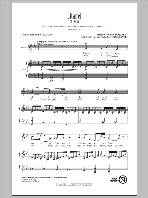 Franz Schubert Litanei (arr. John Leavitt) sheet music notes and chords. Download Printable PDF.